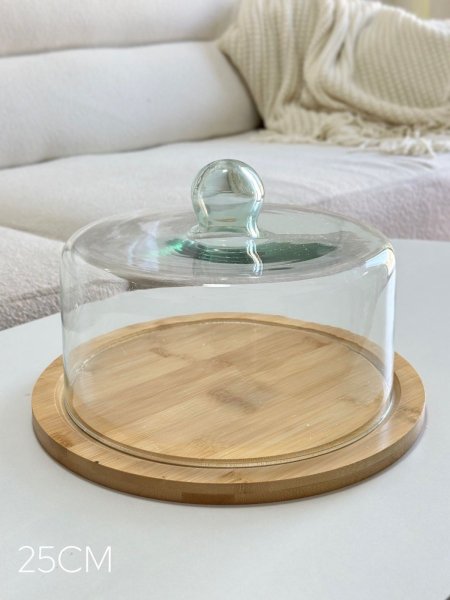 مضيفه بامبو غطاء زجاج بدون قاعده