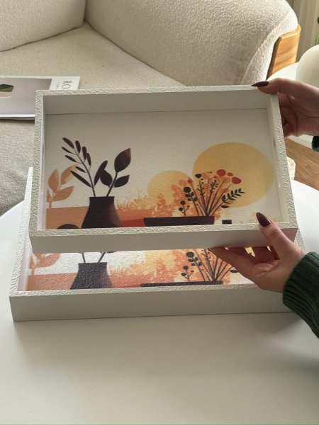 طقم صواني  جبصين وخشب قطعتين