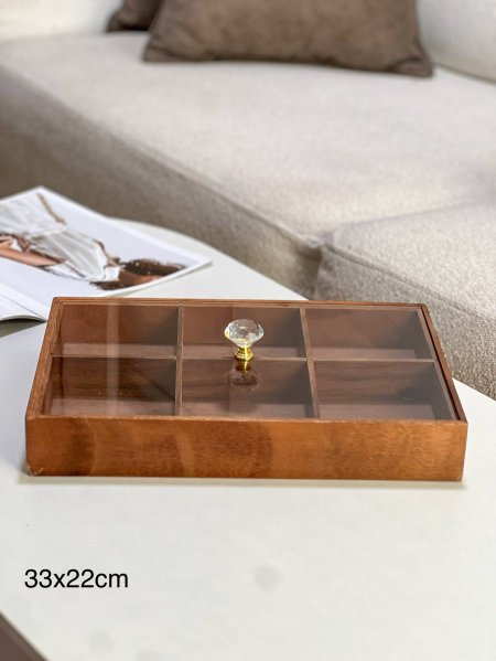 مضيفه مستطيل / 6 خشبي محروق مقسم 