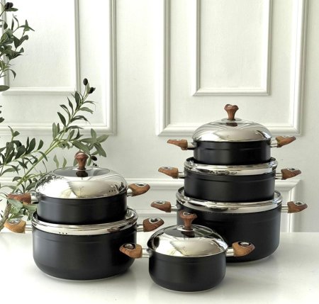 طناجر جرانيت اسود مط يد بامبو