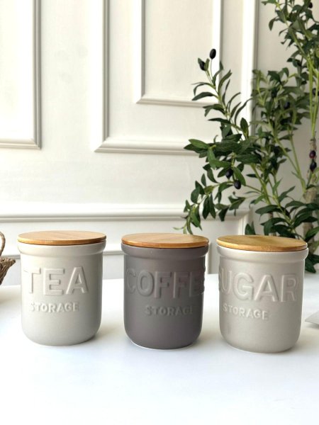 طقم سكريات بورسلان غطاء بامبو