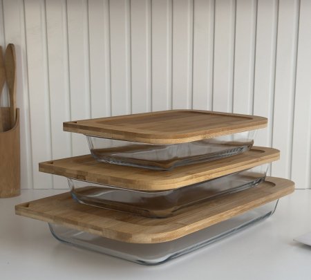 طقم بايركس 3 قطع غطاء بامبو مستطيل