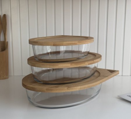 طقم بايركس 3 قطع غطاء بامبو بيضاوي