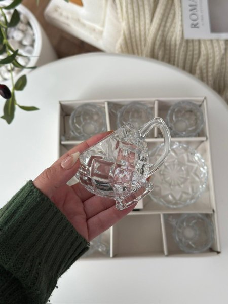 فناجين قهوه شفاف مع صحون 6+6