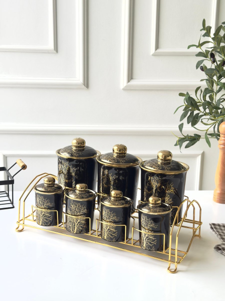 طقم بهار 7 قطع بورسلان مشجر حز ذهبي