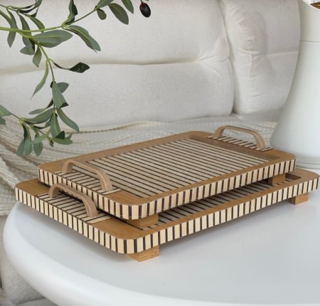 طقم صواني خشب  مستطيل قطعتين (37*27+32*23سم)