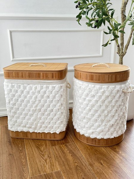 سله غسيل قش ابيض  (50*40سم)