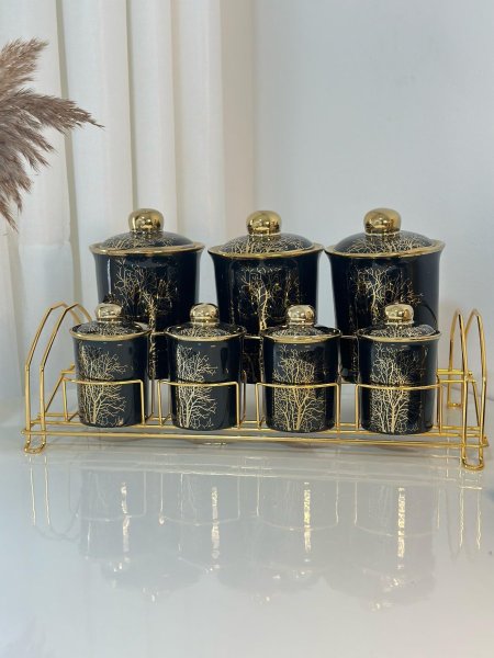 طقم بهار 7 قطع بورسلان مشجر حز ذهبي 