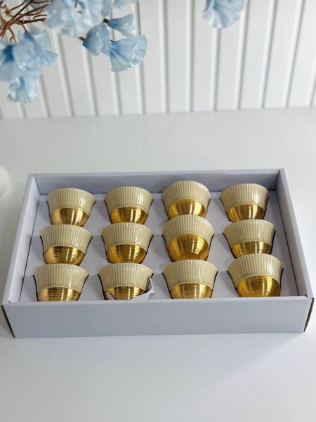 طقم/12 فناحين ساده امبر محزز قاعده معدن مذهب