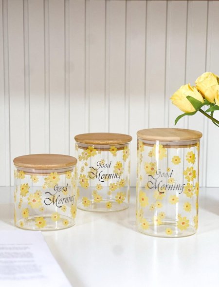 طقم سكريات مورد زجاج غطاء بامبو/3