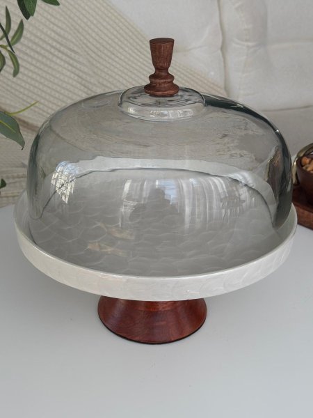 جاط كعك برجل غطا زجاج هندي (30*29سم)