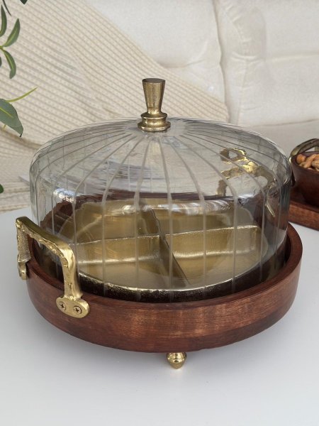 مضيفه مدور غطا زجاج هندي (30*24سم)