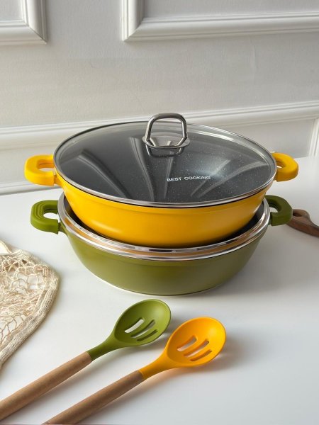 (32 سم)BEST COOKING مقلى جرانيت مع مغرفه