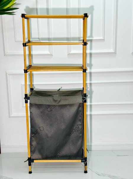 سلة غسيل + رفوف بامبو