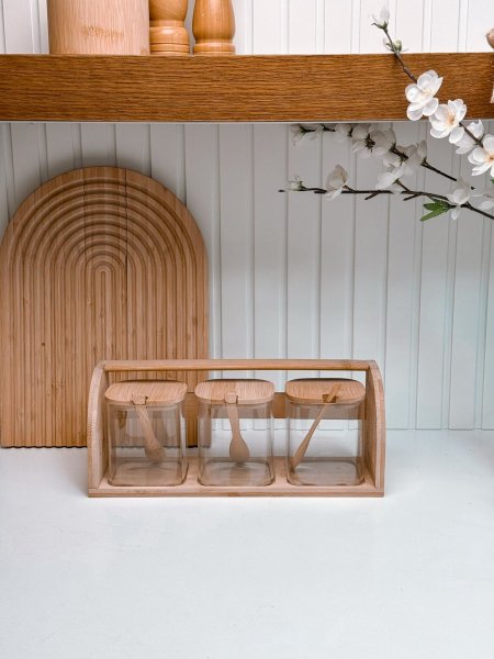 3 سكريات + معالق + ستاند بامبو