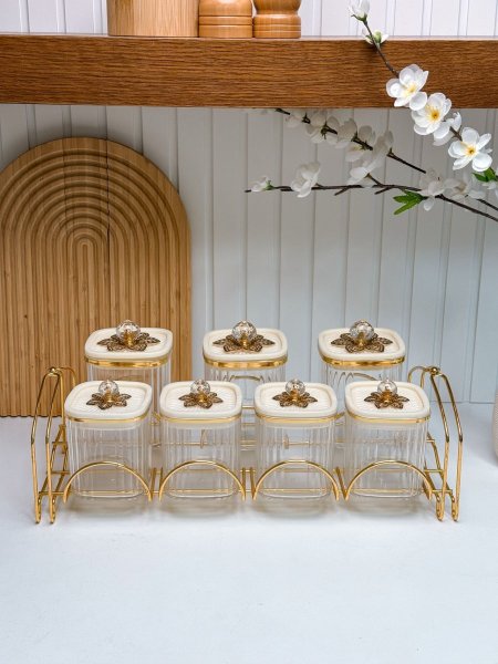 طقم بهار/7قطع محزز شفاف مع ستاند مذهب