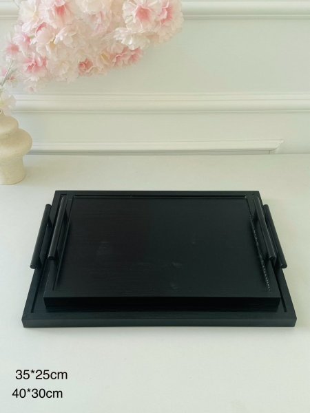 طقم صواني/2 اسود يد معدن ذهبي