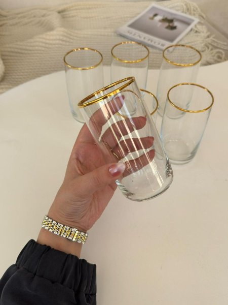 طقم كاسات ايكونيك  طويل /6  حز ذهبي