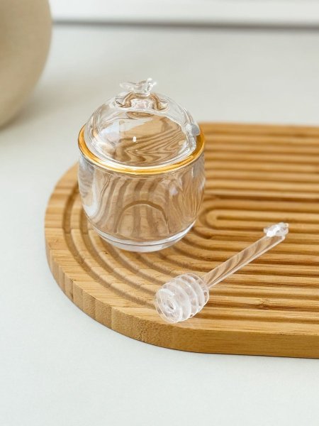 مرتبان عسل حز ذهبي+معلقه