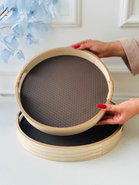 طقم صواني بامبو مدور/2