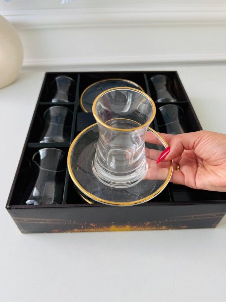 استكانه شاي مخصر حز ذهبي6+6