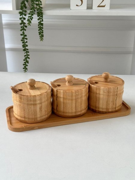 طقم3سكريات+صينيه بامبو