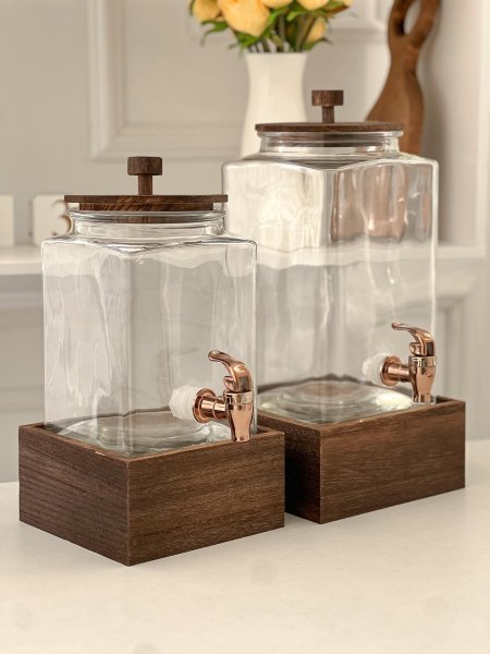 مرتبان زجاج +حنفيه ستاند خشب