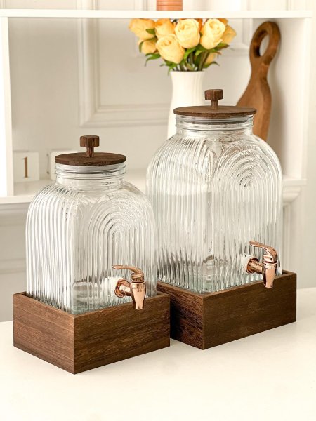 مرتبان زجاج محزز+حنفيه ستاند خشب