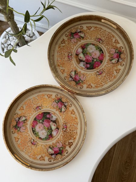 طقم صواني زجاج اطار خشب (36 + 40 سم)