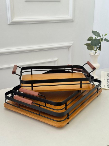 طقم صواني بامبو+معدن/3