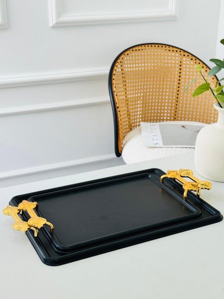 طقم/2 صواني مستطيل مزخرف مذهب