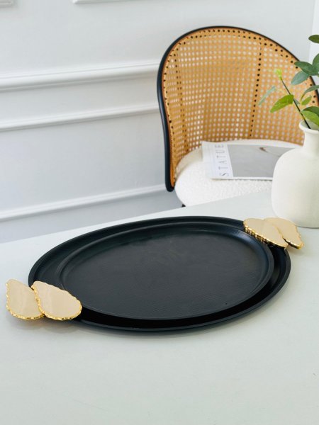 طقم/2 صواني بيضاوي يد مذهب