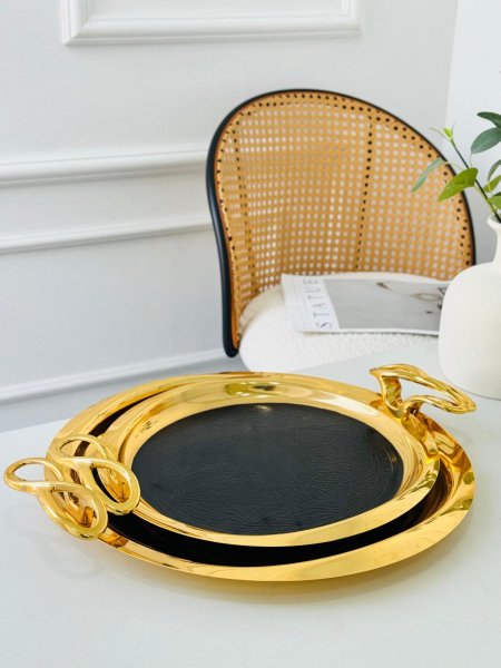 طقم صواني ضيافه مدور  مزخرف مذهب