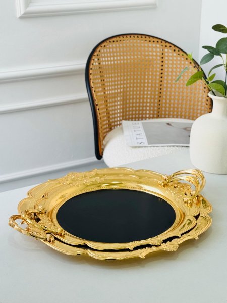 طقم صواني ضيافه/2 معدن مذهب