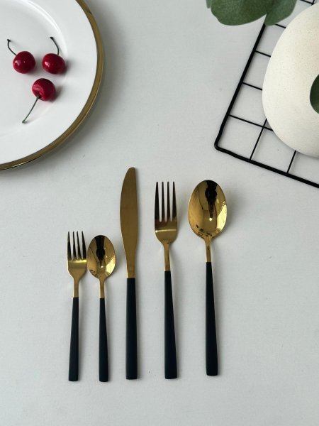 معالق + شوك + سكاكين مذهب يد اسود