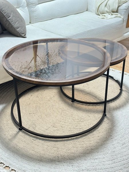 طقم طاوله وسط/2 وجه زجاج