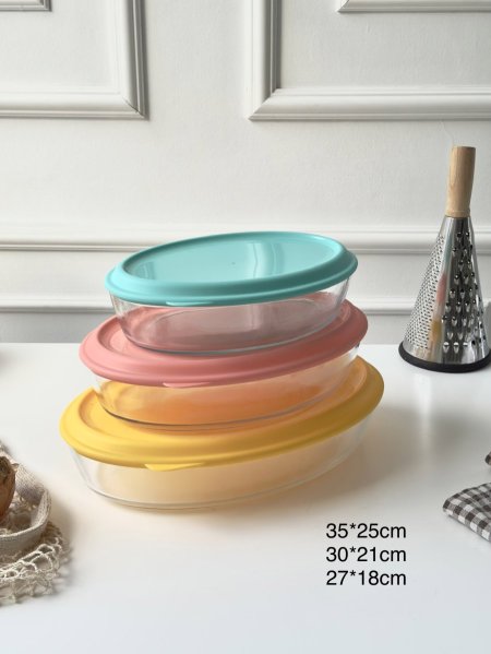 طقم بايركس مع غطا بلاستك 3 قطع