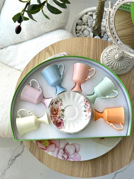 فناجين قهون 6+6 ملون بورسلان