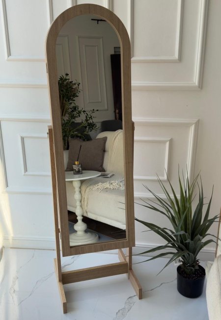 مراه  خشب بامبو + خزانه اكسسوارات